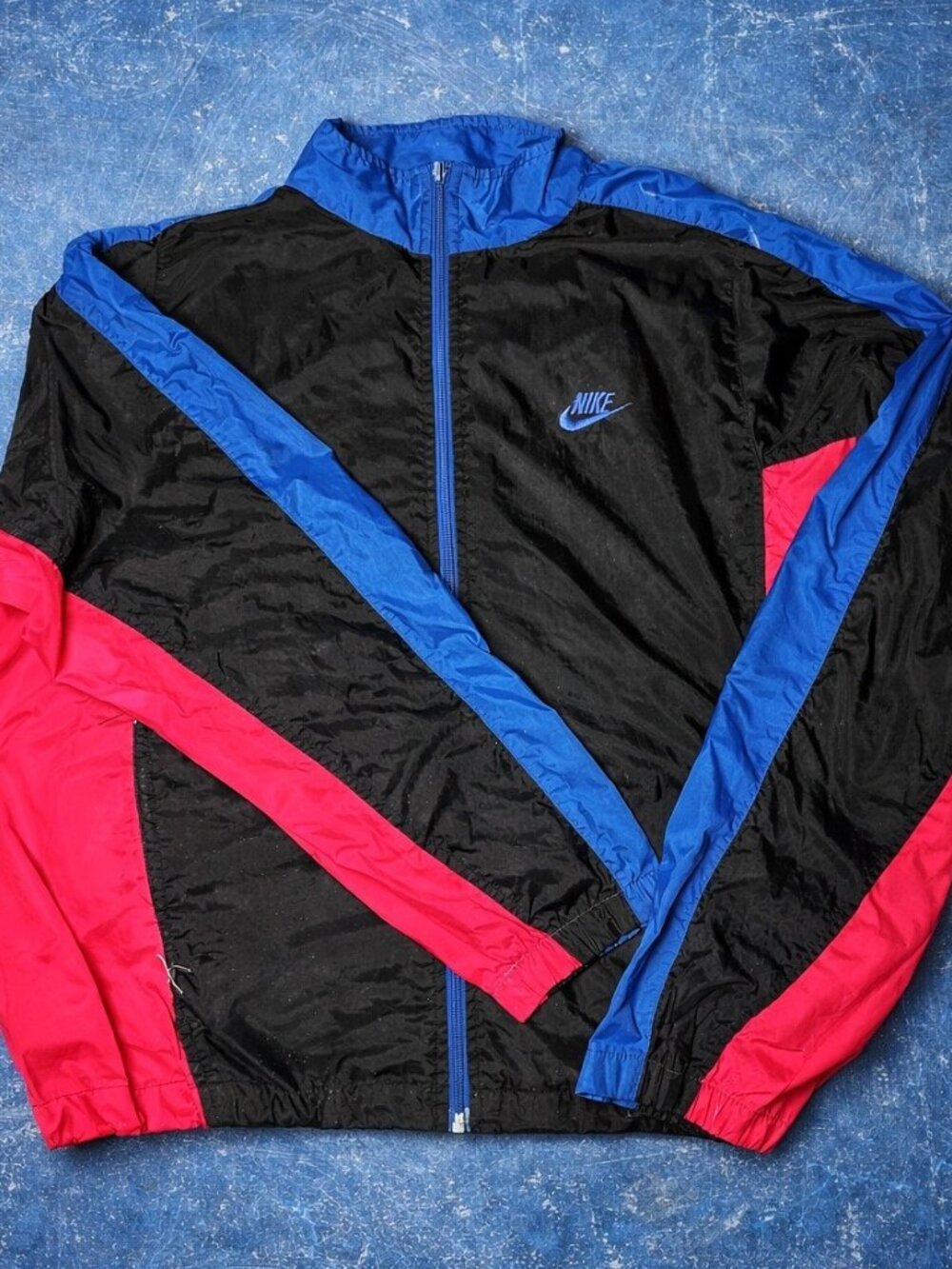 Vintage 90s Nike Full Zip Windbreaker Colorblock Black Blue Red XL